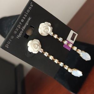 PURE Expressions Baby Blue Rose and Crystal Post Earrings